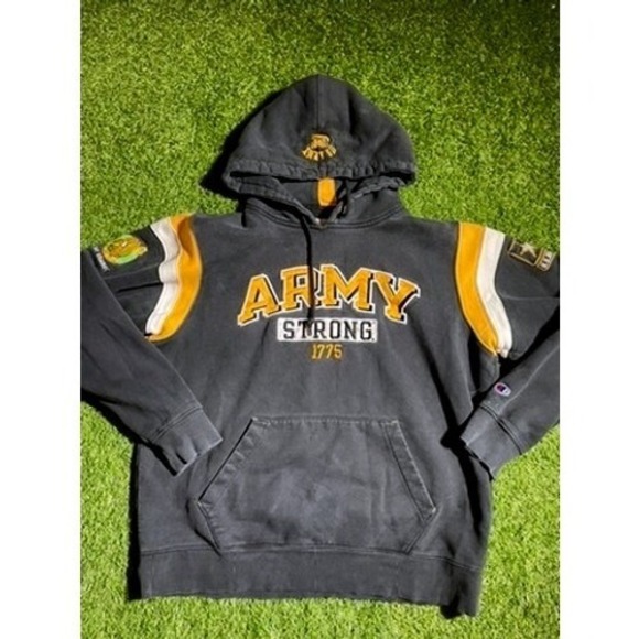 Champion Army Strong Hoodie Pullover Sweatshirt Patches Gray - Picture 1 of 11
